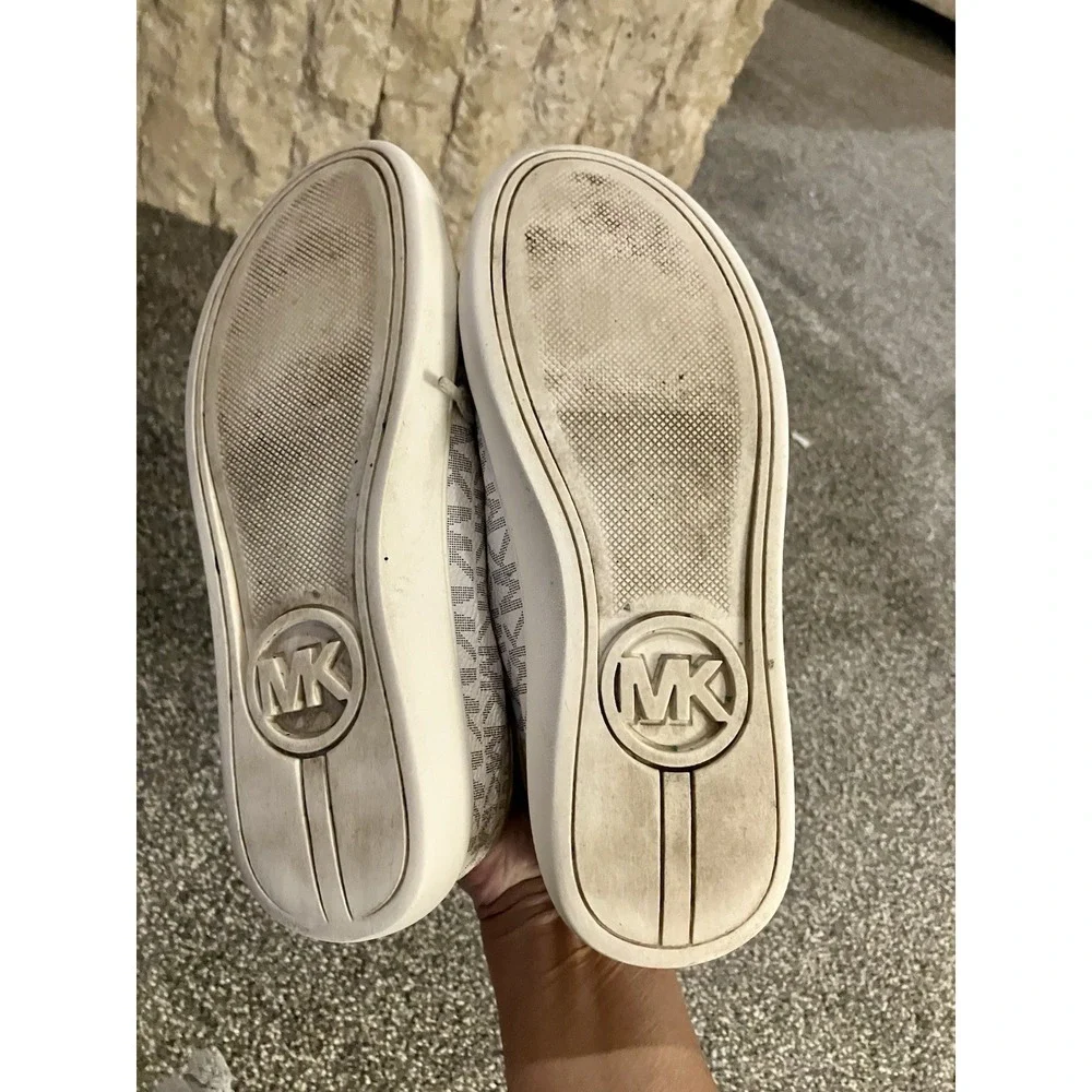 Michael Kors Girls Youth Size 1 Lace up Sneakers Shoes‎ Beige Gold MK Logo
